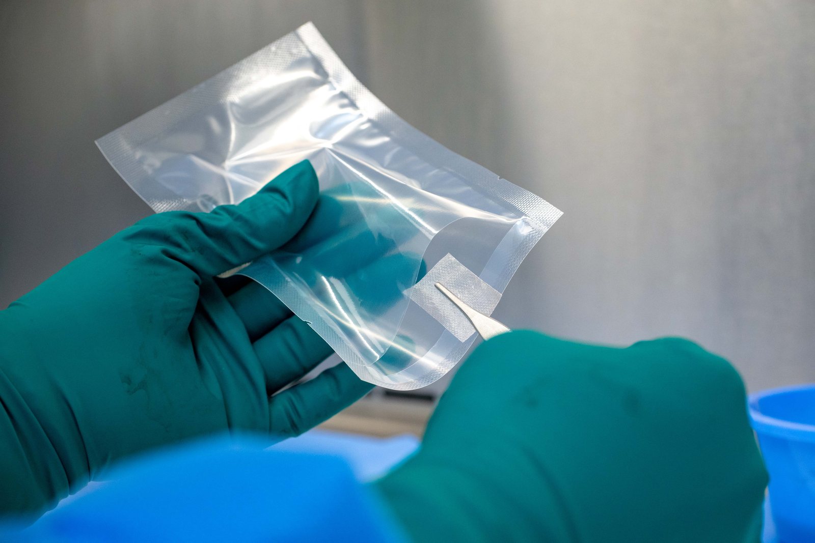 A membrane in its sterile pouch