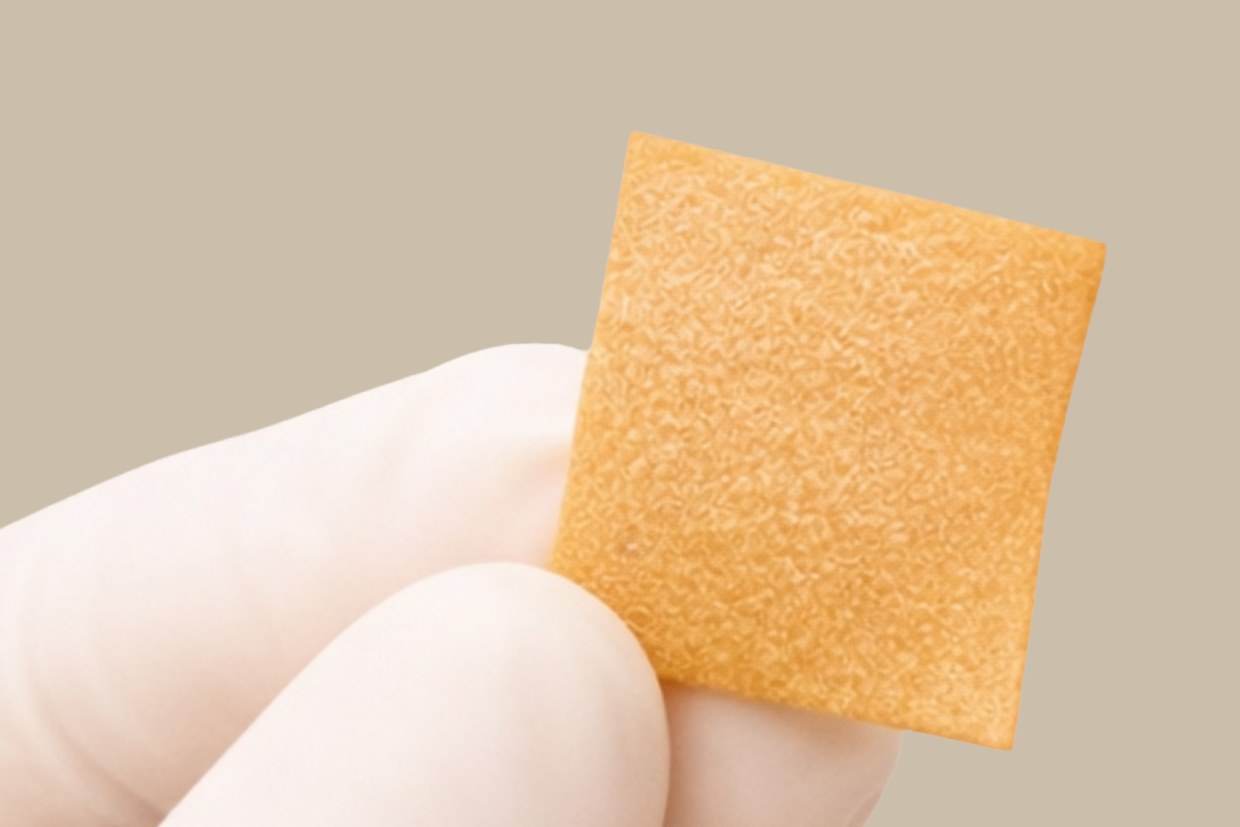 The sheet held in a gloved hand