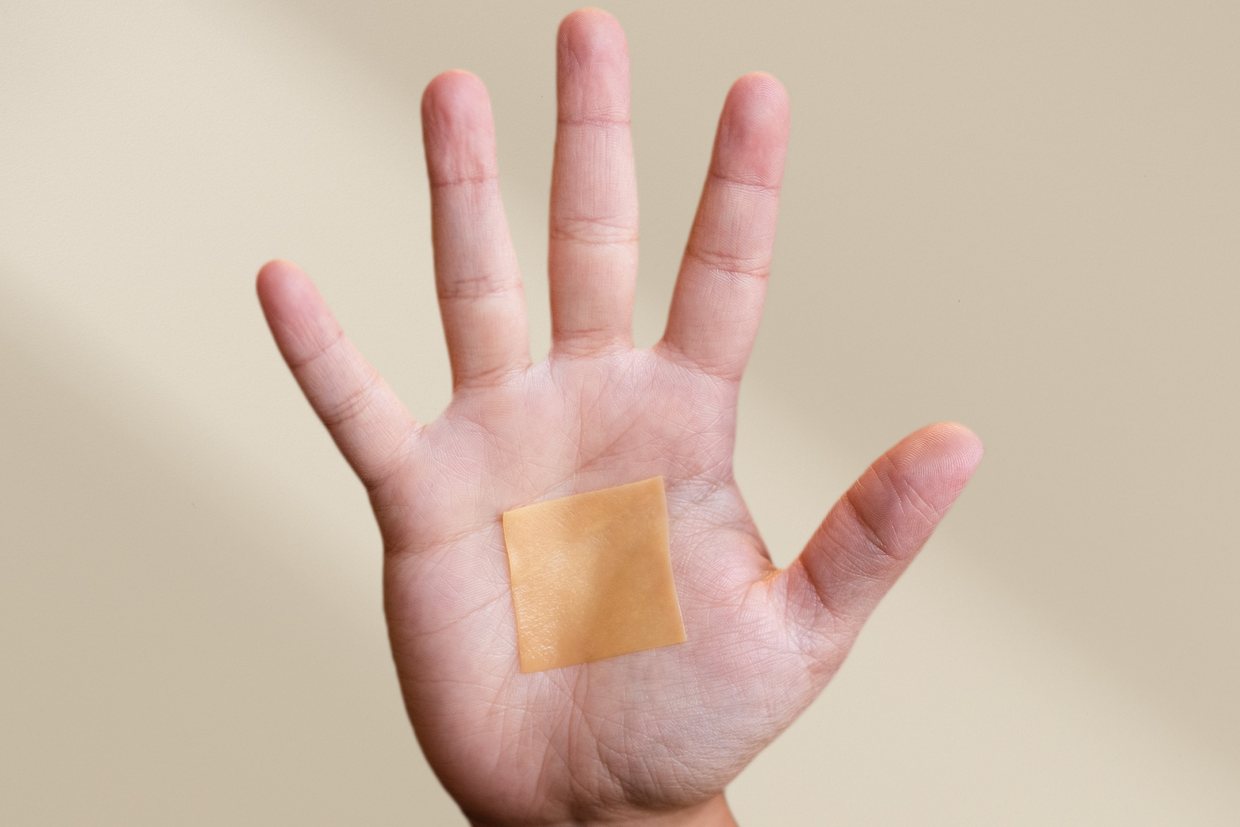 The sheet on an open palm, for scale